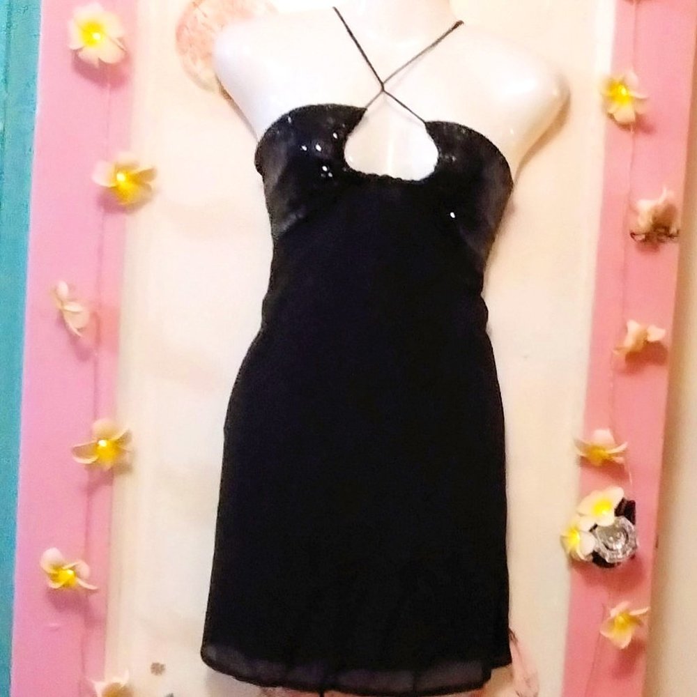Sequin and Sheer Overlay (L) Criss Cross Mini